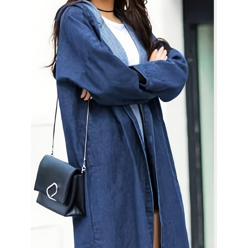 K 20582 Hooded Denim Long Coat - مراجعة Winter Clothing Youtube وسعره
