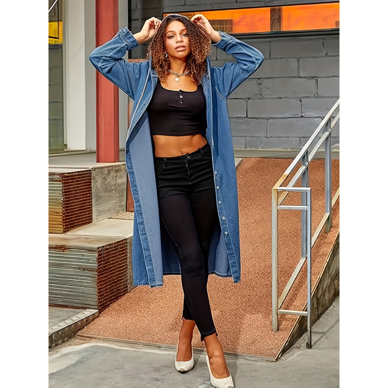 K 20582 Hooded Denim Long Coat - مراجعة Winter Clothing Youtube وسعره