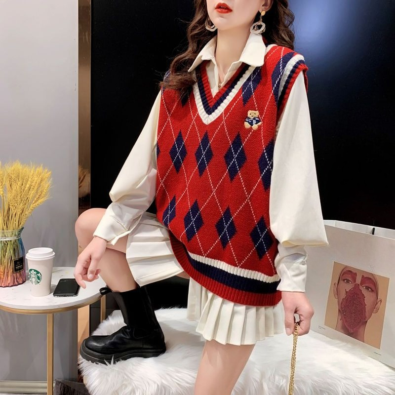 Red Knit Vests for Women Sleev - مراجعة Winter Clothing Aesthetic وسعره