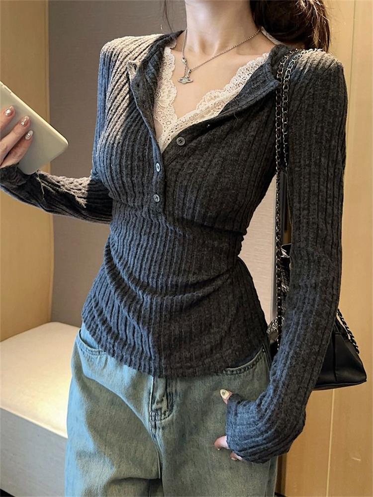 Women's Top Lace Patchwork Lon - مراجعة Winter Clothing Aesthetic وسعره