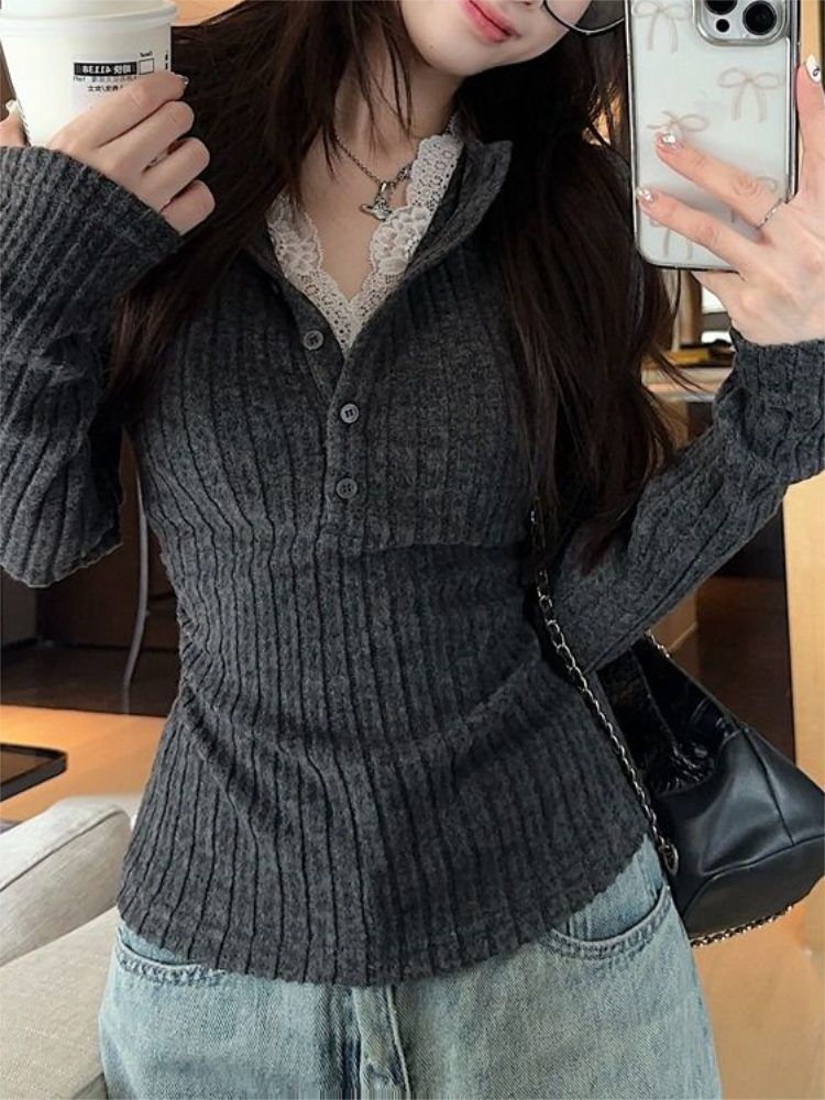 Women's Top Lace Patchwork Lon - مراجعة Winter Clothing Aesthetic وسعره