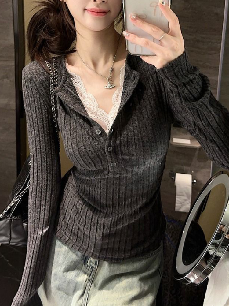 Women's Top Lace Patchwork Lon - مراجعة Winter Clothing Aesthetic وسعره
