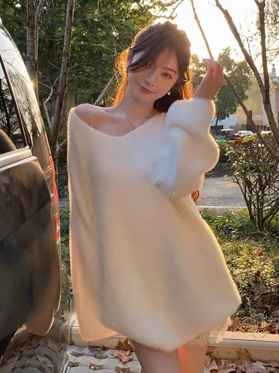 Pullovers Women Pink V-neck Au - مراجعة Winter Clothing Aesthetic وسعره