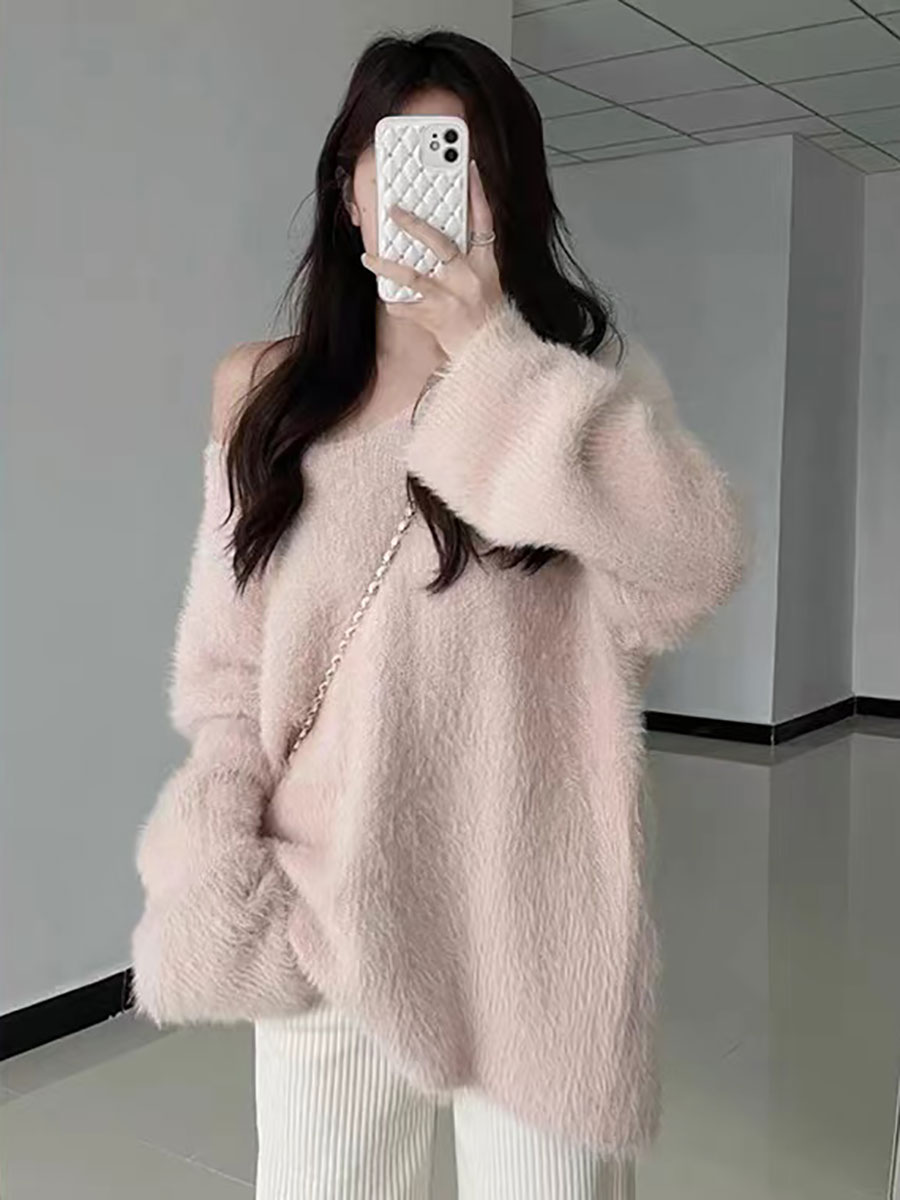 Pullovers Women Pink V-neck Au - مراجعة Winter Clothing Aesthetic وسعره
