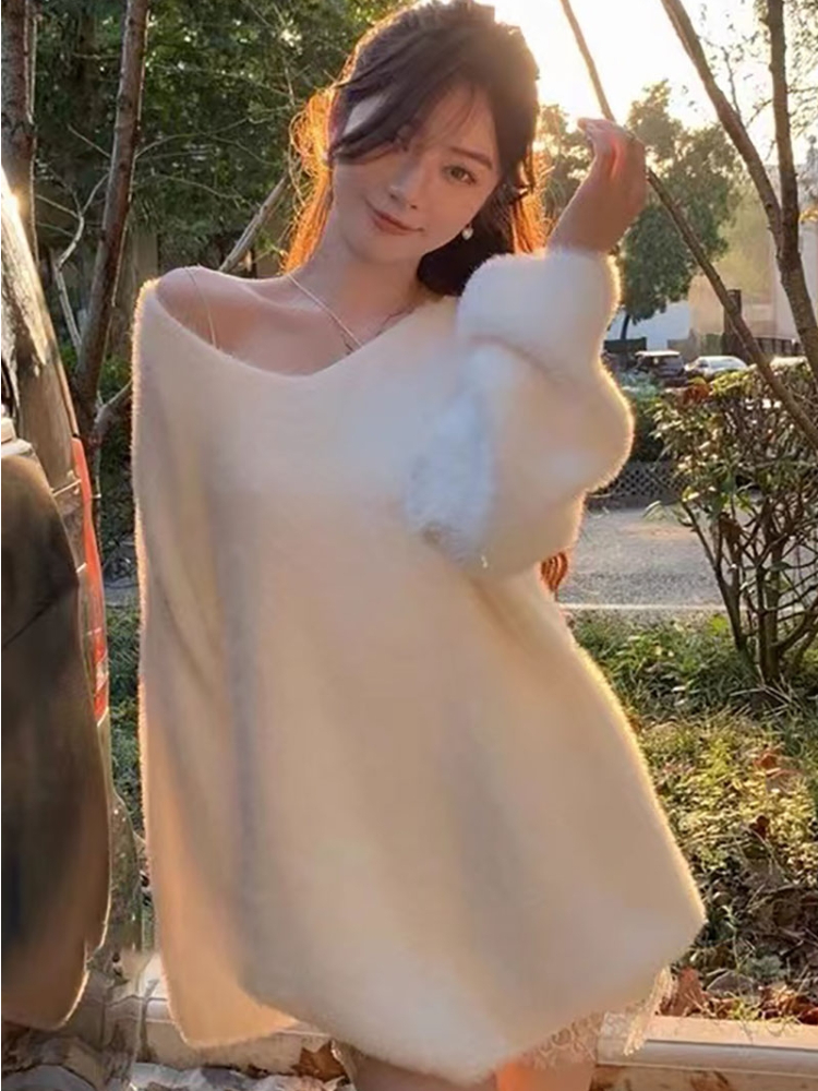 Pullovers Women Pink V-neck Au - مراجعة Winter Clothing Aesthetic وسعره
