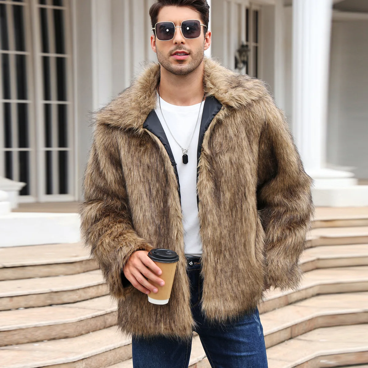 Men Faux Fox Fur Jacket Coat W - مراجعة Winter Clothing Cute وسعره