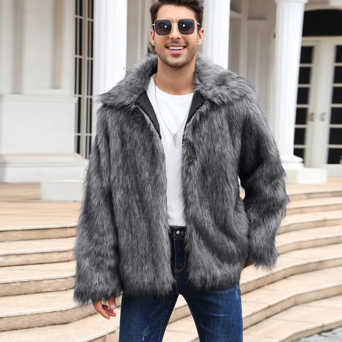 Men Faux Fox Fur Jacket Coat W - مراجعة Winter Clothing Cute وسعره