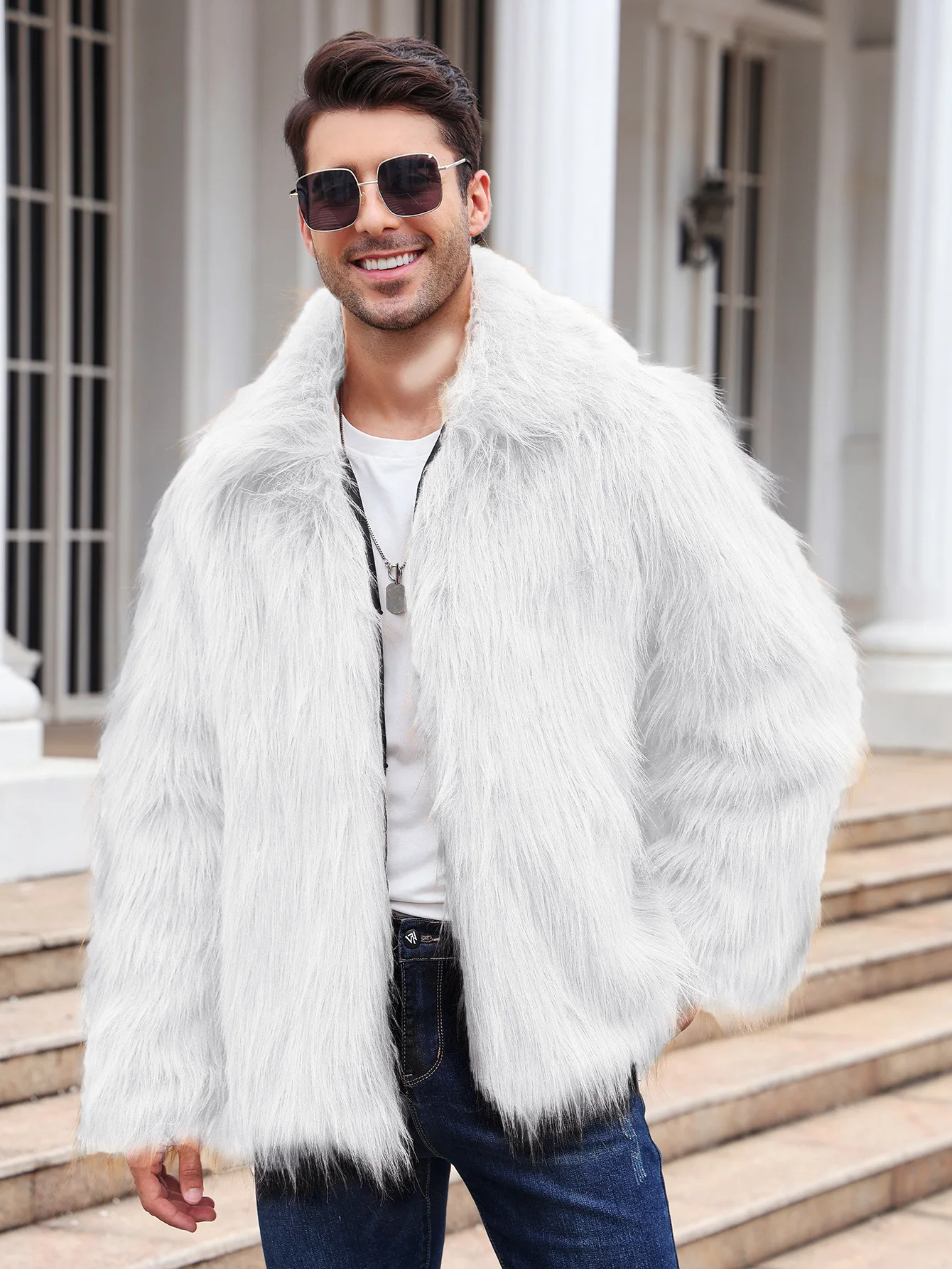 Men Faux Fox Fur Jacket Coat W - مراجعة Winter Clothing Cute وسعره
